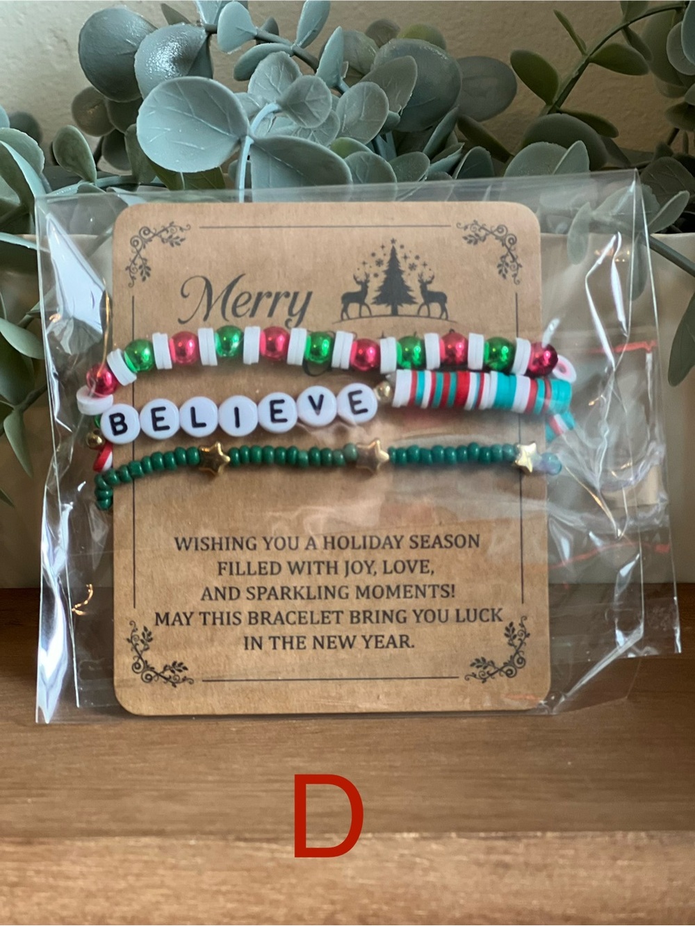 Merry Christmas Beaded Clay Bracelets, Various Designs, Choose One - Picture 4 of 6